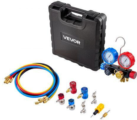 Ac Multiple Inlet Gauge Set Vevor Refrigerant R134a R404a R1234yf R22 Ac 4 Way Gauge Hoses 1.5 M Adapters Quick Couplers Valves Car Air Conditioner Maintenance Charging Evacuation
