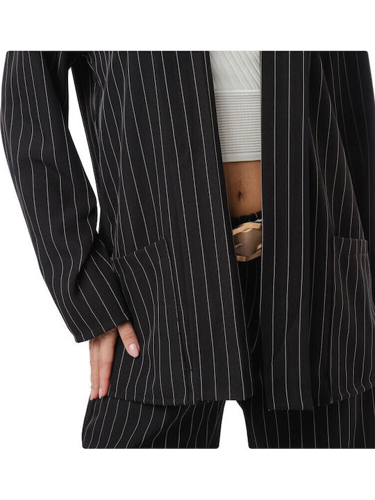 Black Striped Set Trousers Jacket