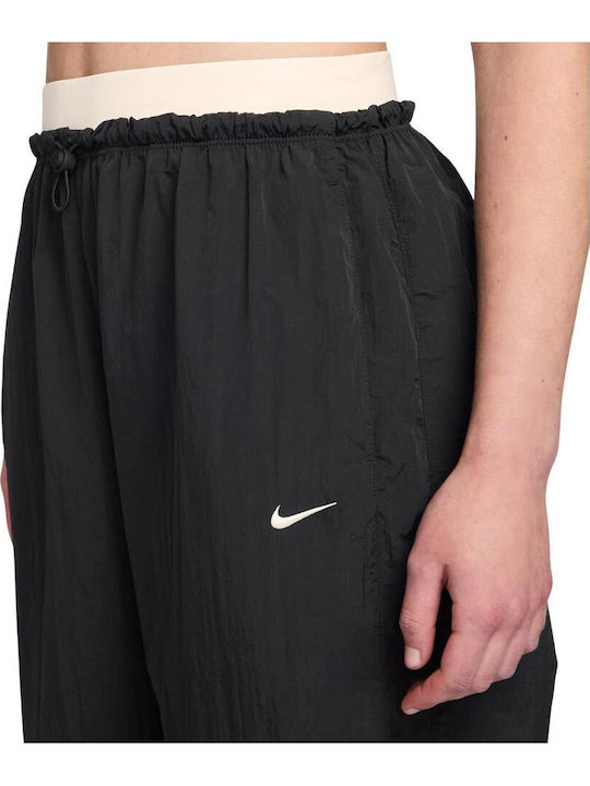 Sportswear Women's High Rise Fabric Trousers with Rubber Band in Loose Fit Black