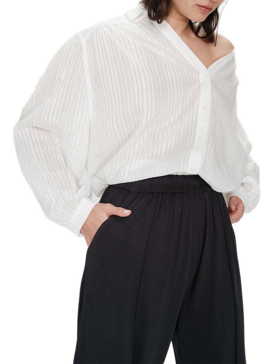 Pantaloni Dama Largi High Rise Cu Cauciuc Gri