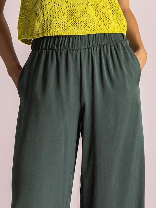 Pantaloni Largi Dama cu Elastic Kaki