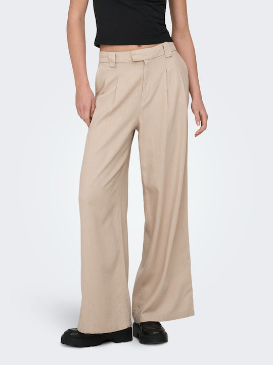 Wide Women's Linen Pantaloons Beige