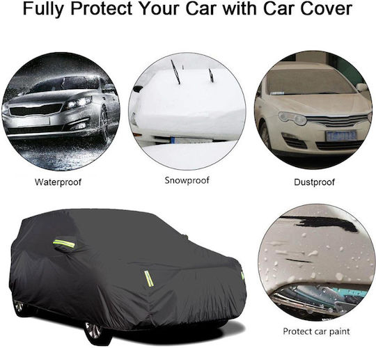 Roza Водоустойчива Автомобилна Капак S 400x160x120cm Отразителни Ленти и UV Защита Car Cover За Външна Употреба Се Закрепва С Гума Черен