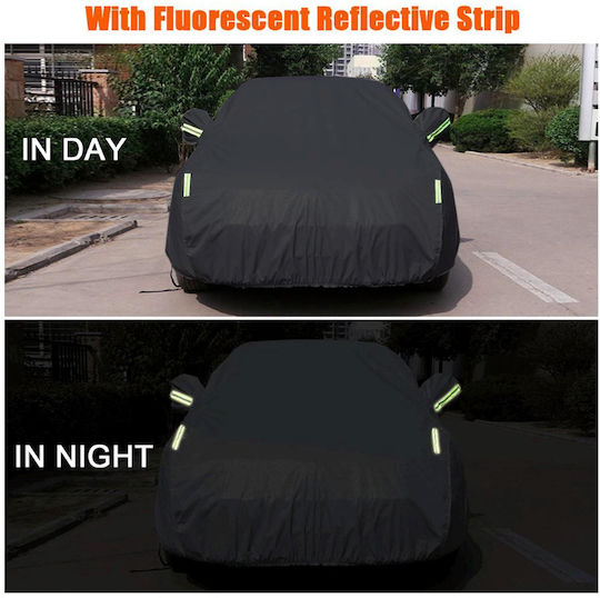 Roza Waterproof Car Cover XL 540x175x120cm Reflective Strips & UV Protection Outdoor Car Cover Fastening with Rubber Black