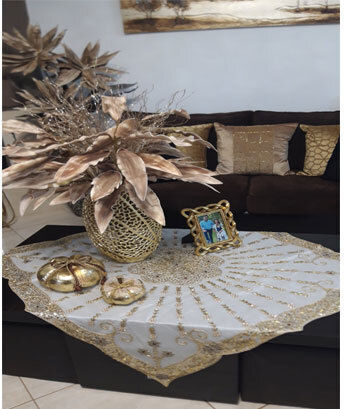 VS Home Fustă Pătrată cu Broderie Set 13buc K353 Ecru 120x120cm