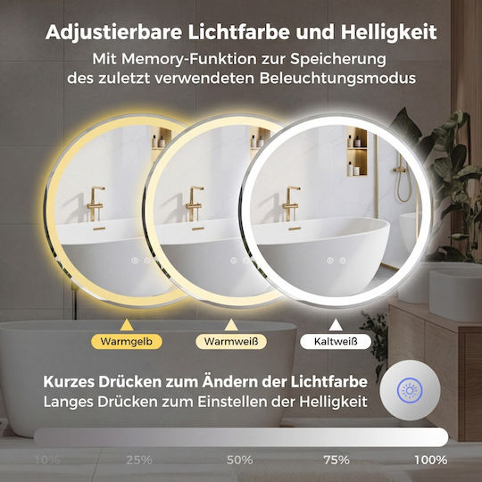 Costway Кръгло Огледало За Баня LED Touch От Метал 60x60cm Сребристо