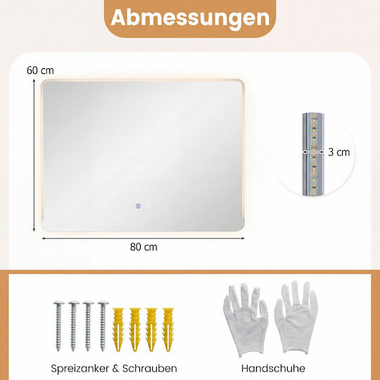 Costway Огледало За Баня LED Touch От Метал 60x80cm Сребристо