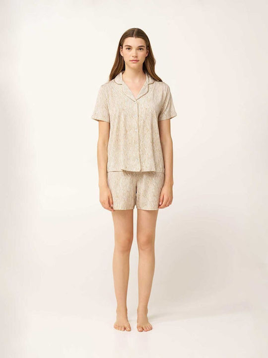 Vamp Καλοκαιρινό Γυναικείο Σετ Πιτζάμας Beige Taupe