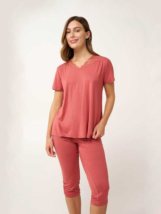 Vamp Καλοκαιρινό Γυναικείο Σετ Πιτζάμας Pink Cedar