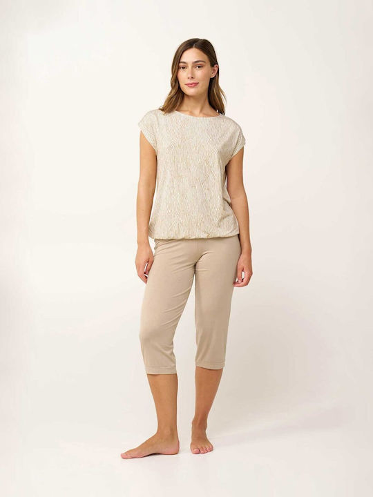 Vamp Winter Women's Pyjama Set Beige Taupe