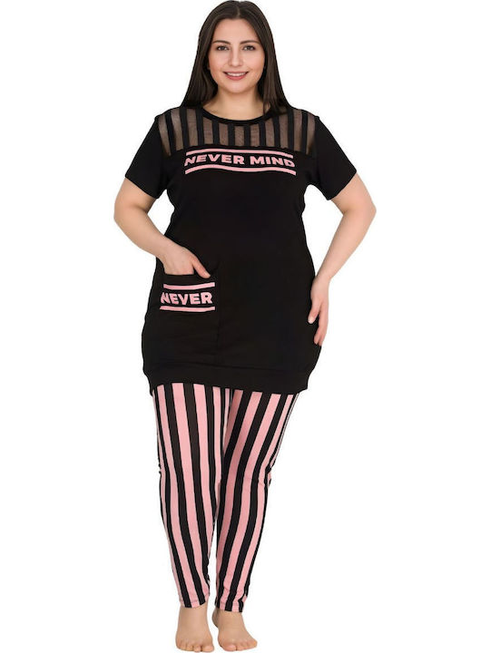 Lady Lady Damen Schlafanzug Set Winter Schwarz