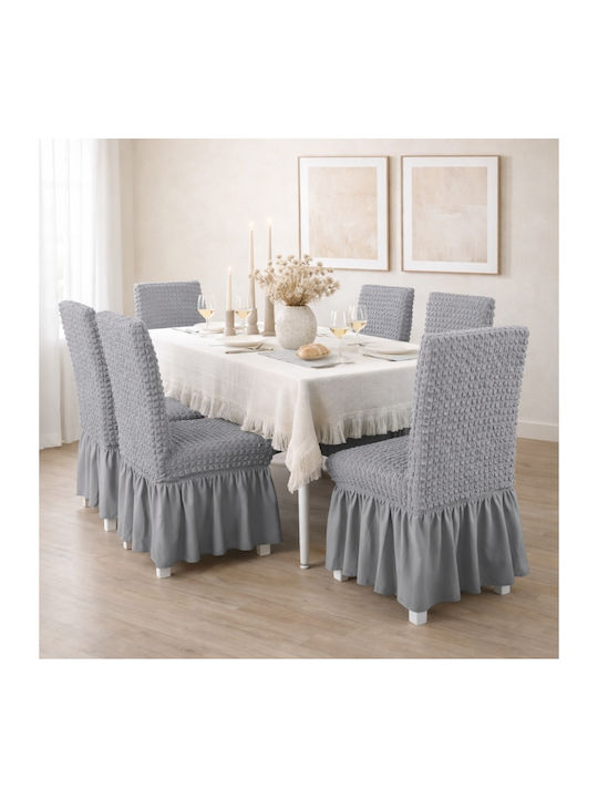 Set de huse elastice pentru scaune gri 6 buc Volant Pp-6mg