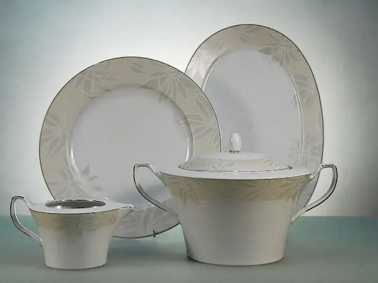 Cryspo Trio Leaves Beige Porcelain Dinnerware Set 20pcs
