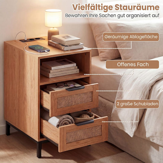 Wooden Bedside Table with Metal Legs Beige 61x60x35cm