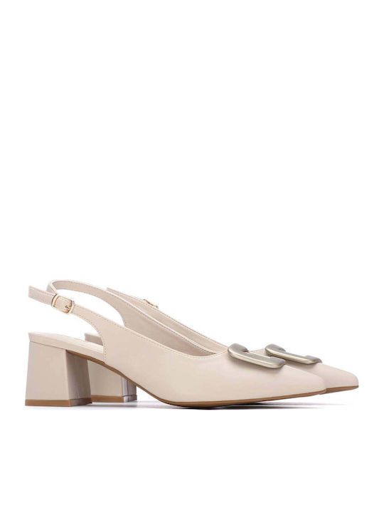 Spitze Zehe Pumps mit Mittlerem Absatz Beigen