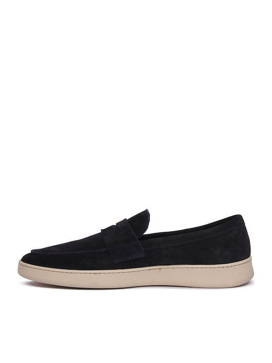 Suede Men's Moccasins In Blue Color