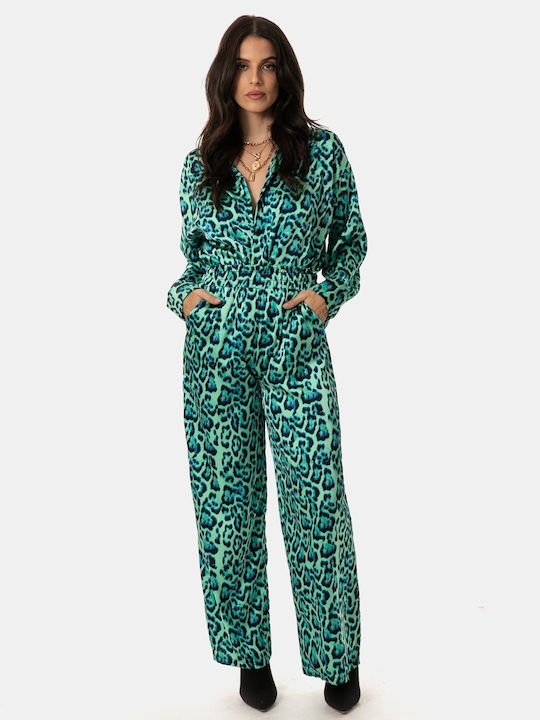 Long Sleeve Women's Satin Shirt Green