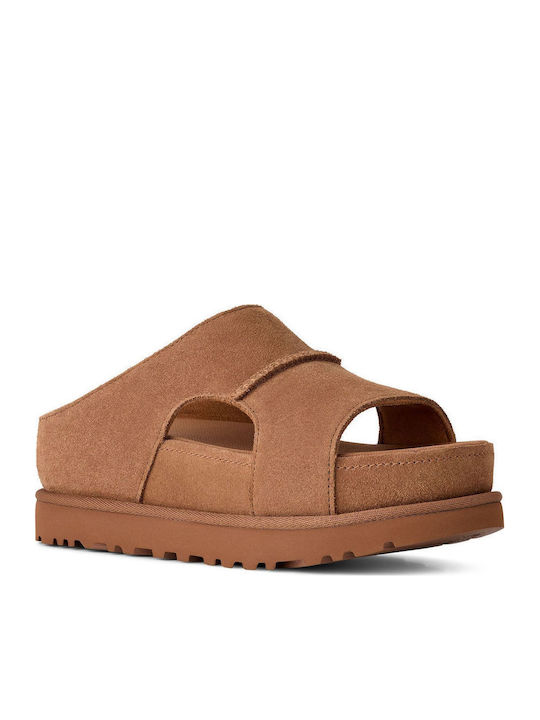 Goldenstar Δερμάτινα Γυναικεία Σανδάλια Flatforms Chestnut