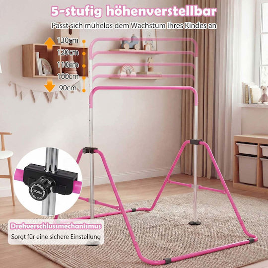 Costway Ρυθμιζόμενη Παιδική Γυμναστική Μπάρα 90-130 Cm Αναδιπλούμενη Ροζ 130 X 108 X 149 Cm Sp38585pi