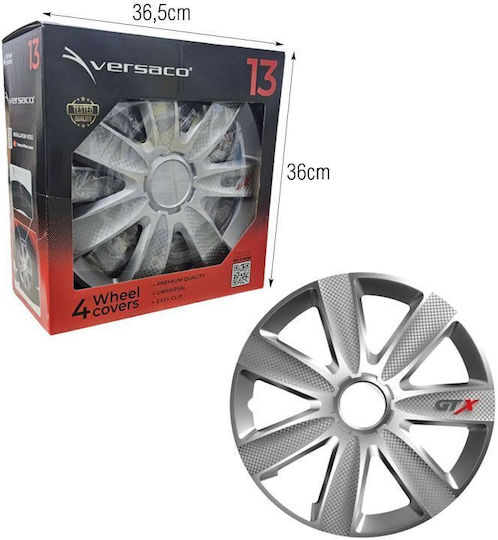Versaco Set Capace de Roți Auto GTX Carbon Argintii 4 Bucăți 13"