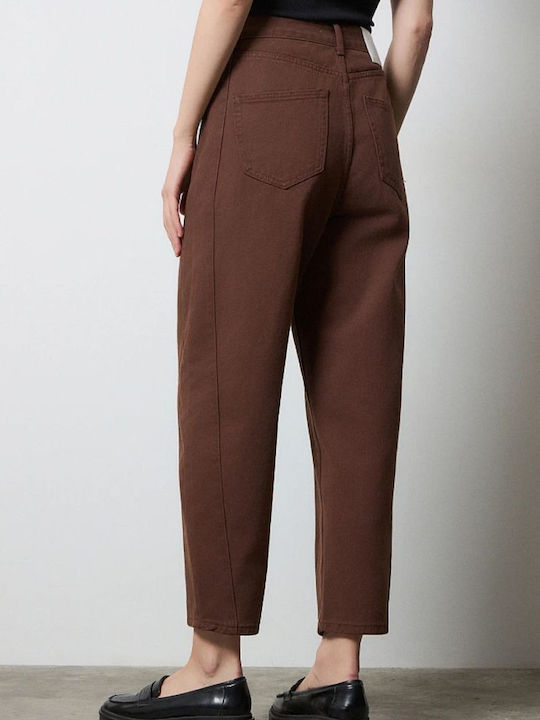 Tania High Rise Women's Jean Pants in Balloon Leg Style Brown