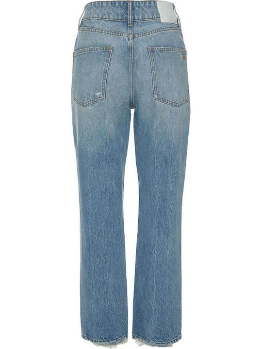 Mandy High Rise Women's Jean Pants With Rips in Straight Leg Style