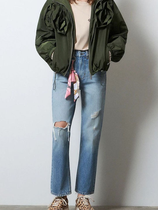 Mandy High Rise Women's Jean Pants With Rips in Straight Leg Style
