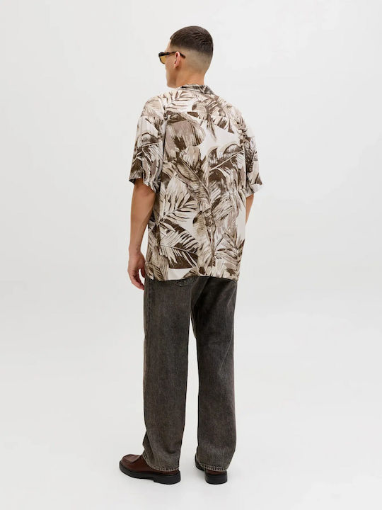 Short Sleeve Shirt in Wide Fit String (Beige)