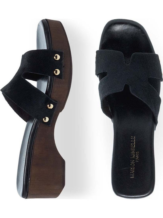 Leder Damen Pantoletten mit Absatz in Schwarz Farbe