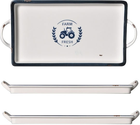 Raki Happy Platou De Servire Rectangular Din Porțelan Alb 38x19cm