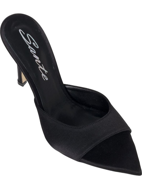 Leather Mules with High Heel in Black Colour