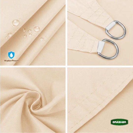 Grasher Square Shade Sail Ecru With Hoops & With PU Coating 3x3m 180gr/m²