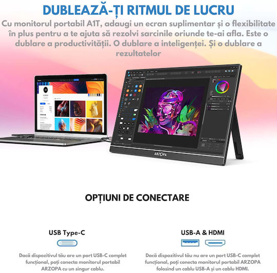 Arzopa Monitor Portabil HDR Touch 15.6" FHD 1920x1080