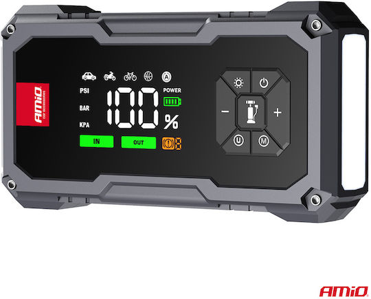 Amio Преносим Стартер за Батерия 4 в 1 Тип Jump Starter Компресор за Въздух Led Светлина Powerbank Работно Напрежение 12v Капацитет 72ah 600a За Леки Автомобили 1 Бр 04674/am 04674/am