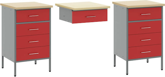 Ντουλάπα Εργασίας 8 Pcs Κόκκινο Μηχανισμένο Ξύλο Ατσάλι