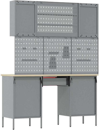 Ντουλάπα Εργασίας 8 Pcs Κόκκινο Μηχανισμένο Ξύλο Ατσάλι