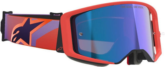 Motocross Goggles Alpinestars Supertech Vision Corp Coral Purple Mirror Blue