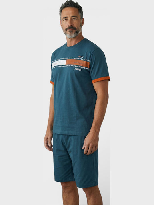 Ανδρική Καλοκαιρινή Πιτζάμα Collection Βαμβακερή 100% Cotton Πετρόλ Cl2690-2-πετρόλ
