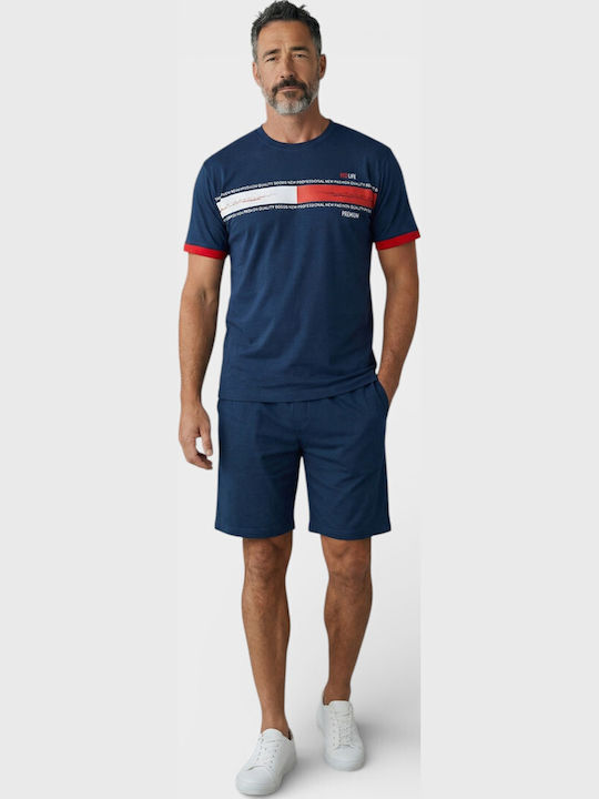 Herrenpyjamas Sommer Collection Baumwollpyjama 100% Baumwolle Blau Cl2690-1-Blau