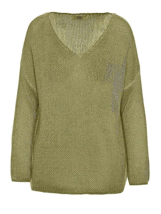 Damenbluse Langärmelig mit V-Ausschnitt Khaki