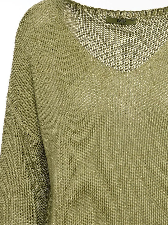 Damenbluse Langärmelig mit V-Ausschnitt Khaki