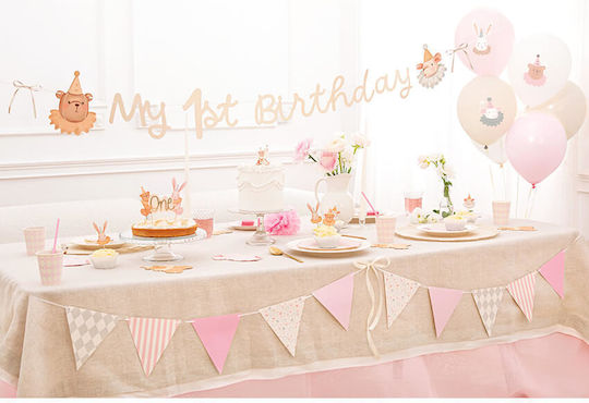Pink Grey Flowered Flags