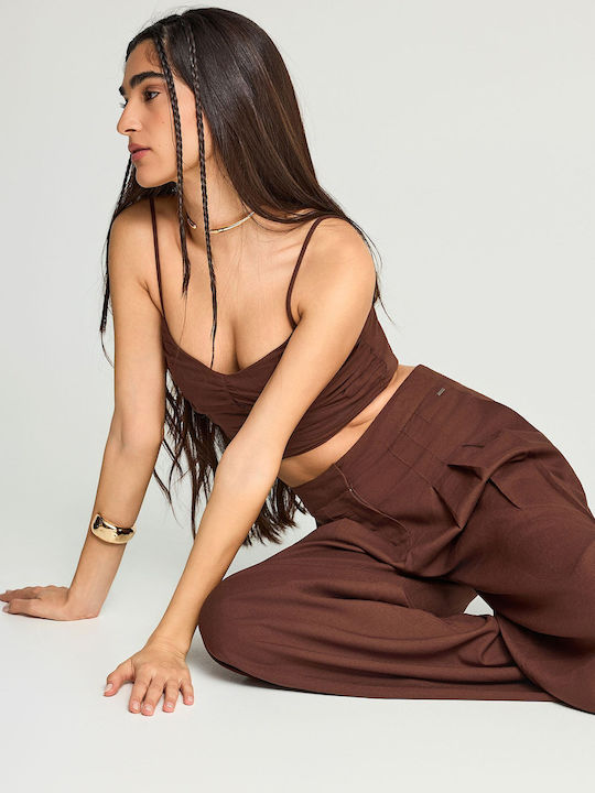 Women's Linen Pantaloons in Relaxed Fit Brown
