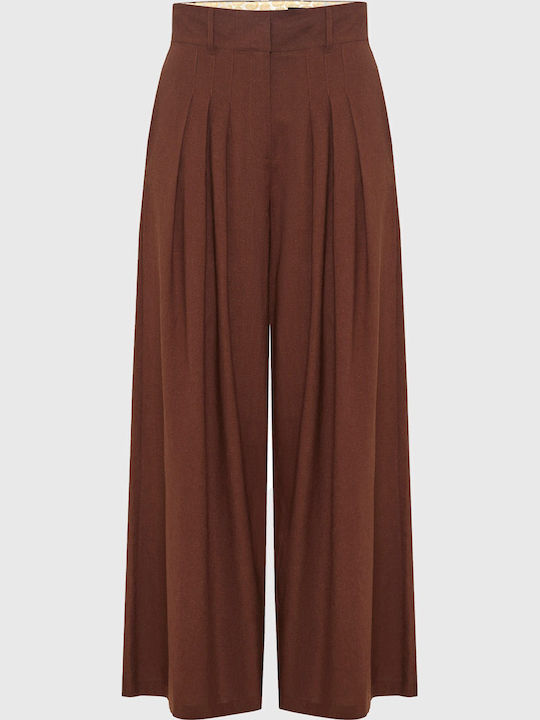 Women's Linen Pantaloons in Relaxed Fit Brown