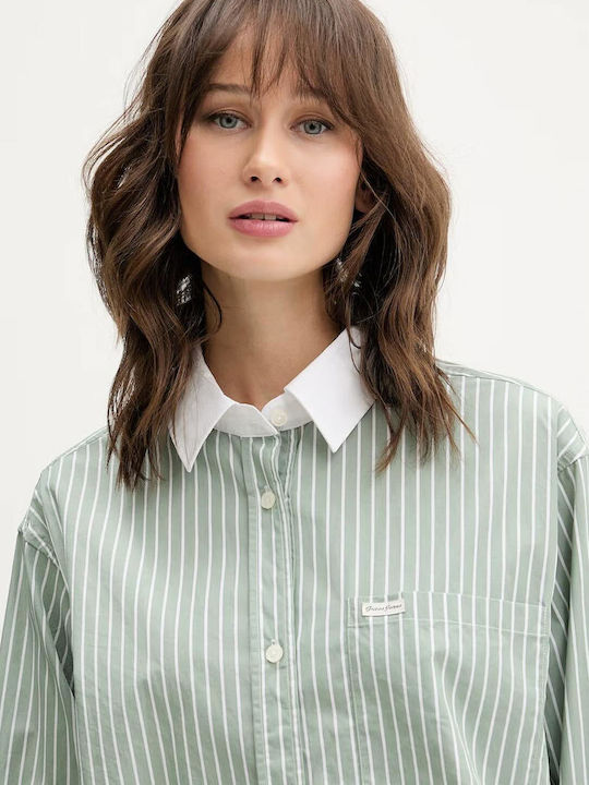 Long Sleeve Women's Shirt Green Striped