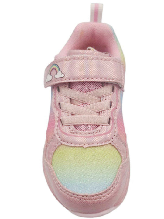 Παιδικά Sneakers Ανατομικά με Σκρατς & Φωτάκια Ροζ