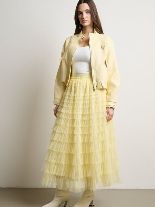 High Waist Midi Skirt with Tulle Yellow