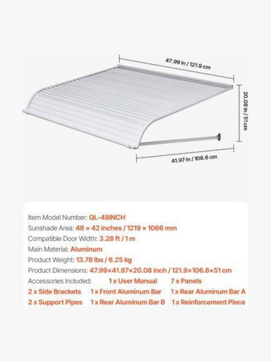 Vevor Στέγαστρο Πόρτας / Παραθύρου Π121.92xΒ106.68cm
