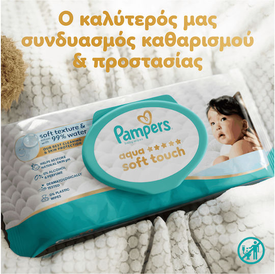 Pampers Aqua Soft Touch Baby Wipes with 99% Water Fragrance Free Alcohol-Free Parabens Free 15x60pcs