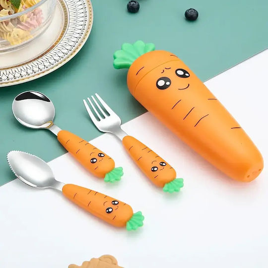 Pandaboo Set Baby Cutlery Plastic in Case Orange 3pcs